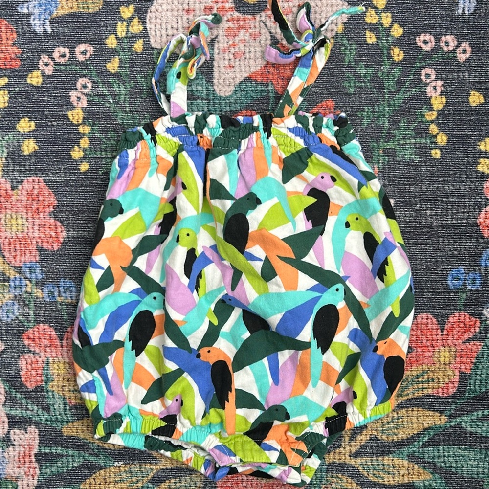 Like New: Hanna Andersson Bird Print Bubble Romper, Size 18-24 Months